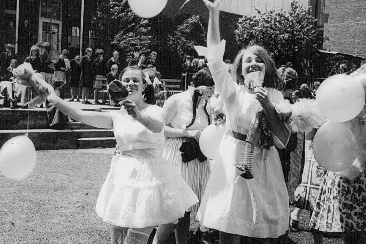 Matriculation students celebrate the final day of school, 1965