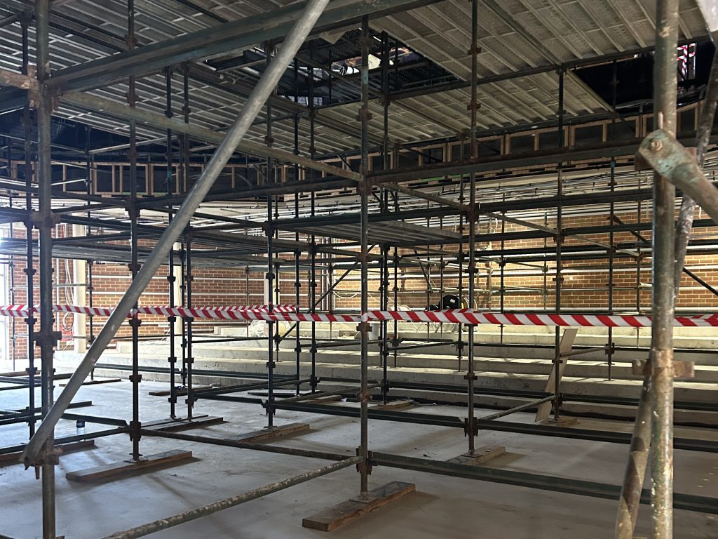Scaffolding inside the auditorium